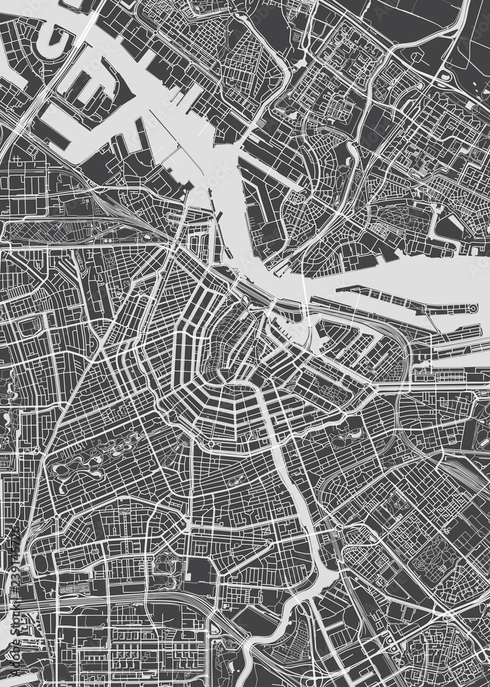City map Amsterdam, monochrome detailed plan, vector illustration