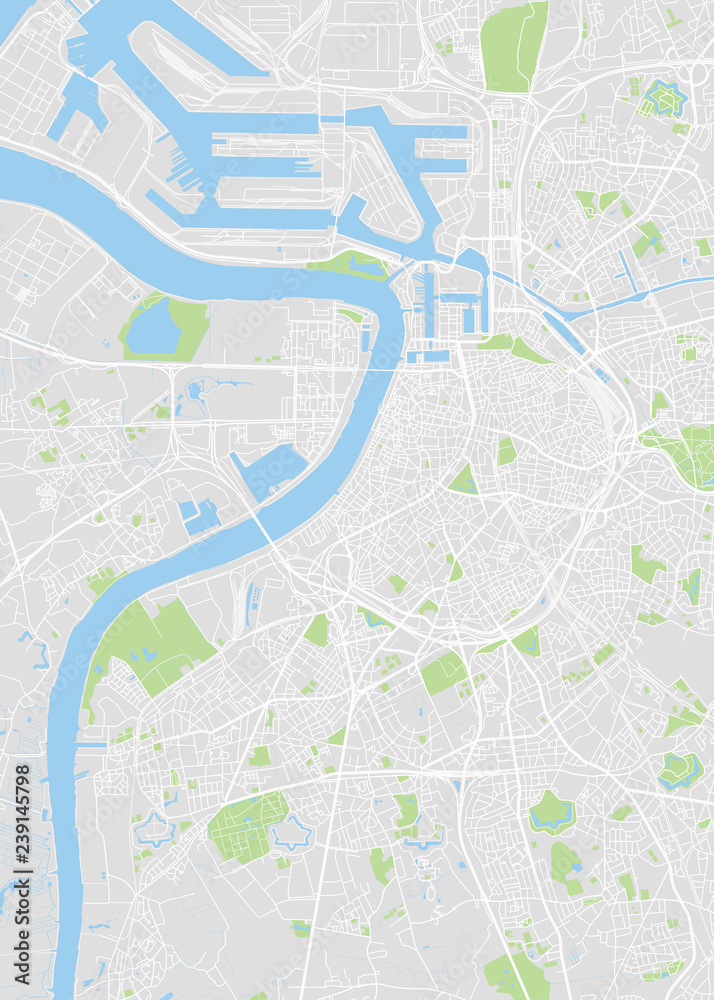 Fototapeta premium City map Antwerp, color detailed plan, vector illustration