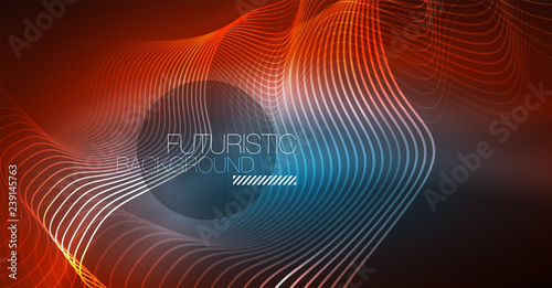 Neon lines wave background. Abstract composition