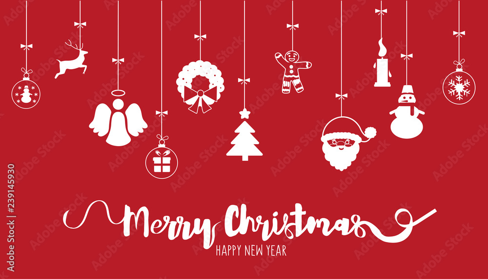 Naklejka premium christmas elements hanging new year tree, santa, angel, present, toys, deer, snowman