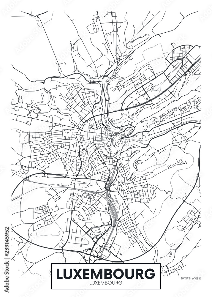 Naklejka premium City map Luxembourg, travel vector poster design
