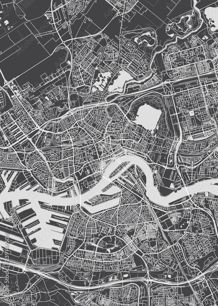 Obraz premium City map Rotterdam, monochrome detailed plan, vector illustration