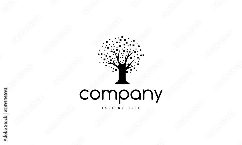 Obraz premium An abstract black logo of a tree, the leaves of which are made in the form of multicolored squares.