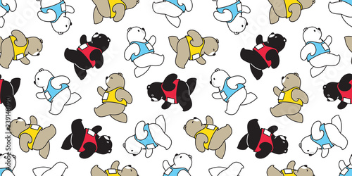 Bear seamless pattern vector running marathon polar bear cartoon scarf isolated repeat wallpaper tile background illustration