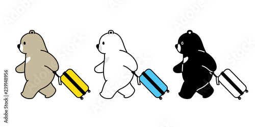 Bear vector polar bear travel bag traveller air port cartoon character icon logo isolated illustration