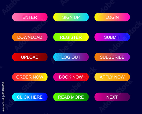 Web buttons flat design with colorful trendy gradient.