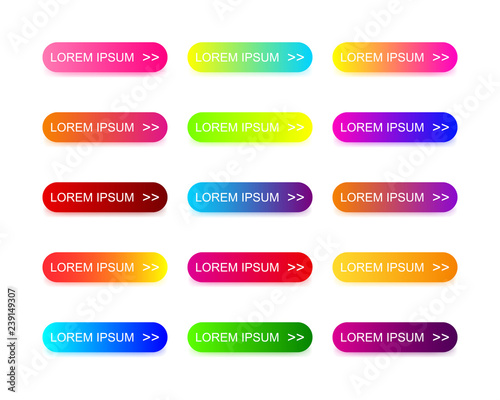 Web buttons flat design with colorful trendy gradient.