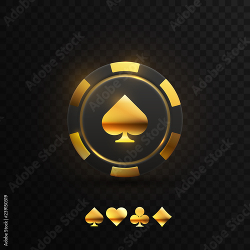 Gambling chip with golden spade sign