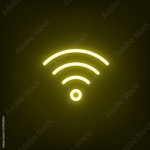 Yellow Wi-Fi neon glowing icon. Vector illustration.