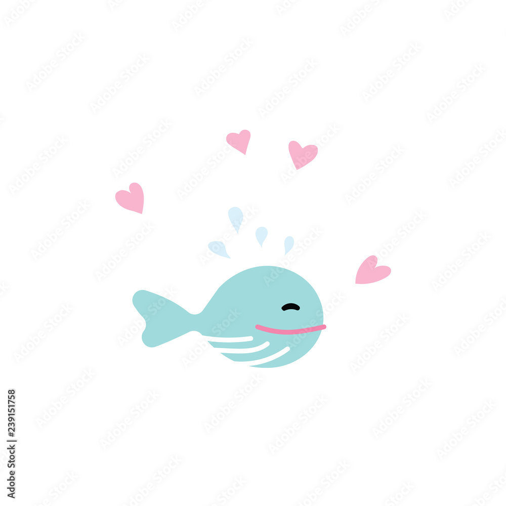 Vector Illustration. Cartoon style icon of baby whale toy for baby shower card. Simple accessory for kid bathing and game.