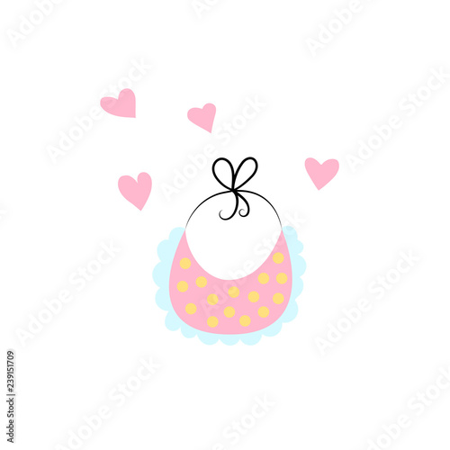 Vector Illustration. Cartoon style icon of baby bib for happy child. Simple cute element for baby shower card.