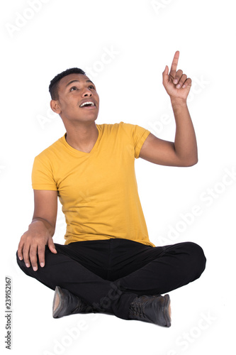 sitting crossed legs pointing