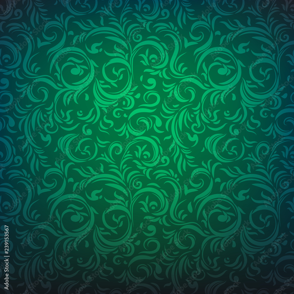 Ornamental seamless floral pattern. Green festive background