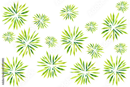 watercolor leaves and plants circle texture pattern art (hand painted) on white background