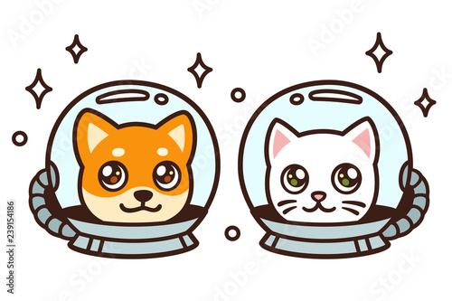 Cute cartoon space cat and dog