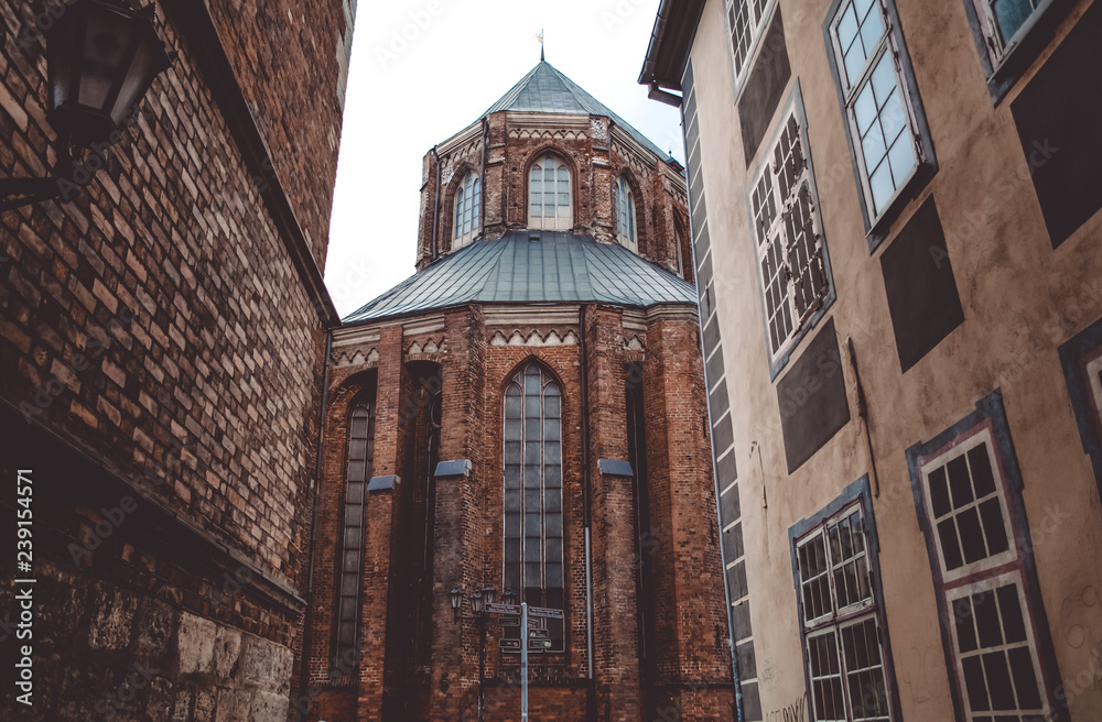 St Peter church in the Old city of Riga in Latvia. October 25, 2018