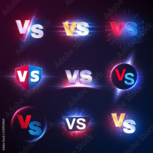 Versus emblems. Vs mma competition, battle confrontation lucha libre contest versus vector symbols