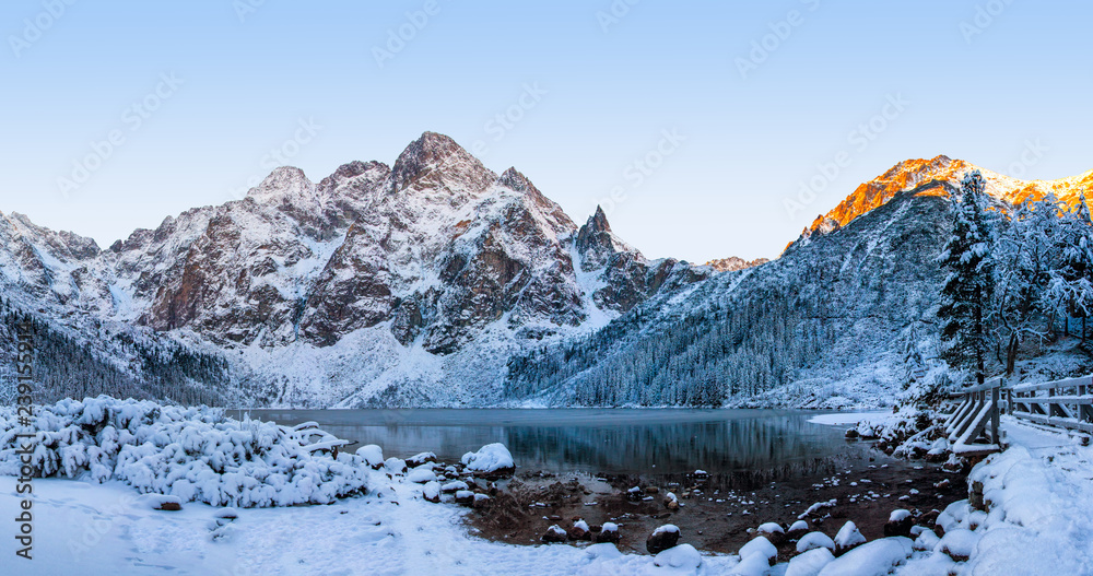 Scenery winter in Tatra mountains. Morskie oko lake