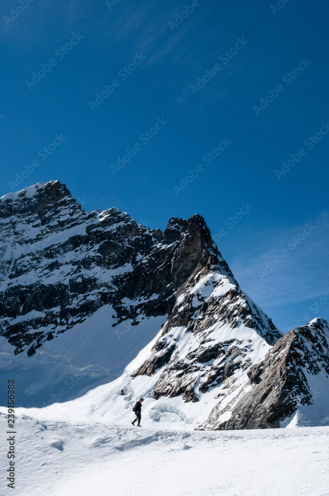 Panoramic view of rock cliff of Jungfrau peak view from Jungfraujoch, Switzerland