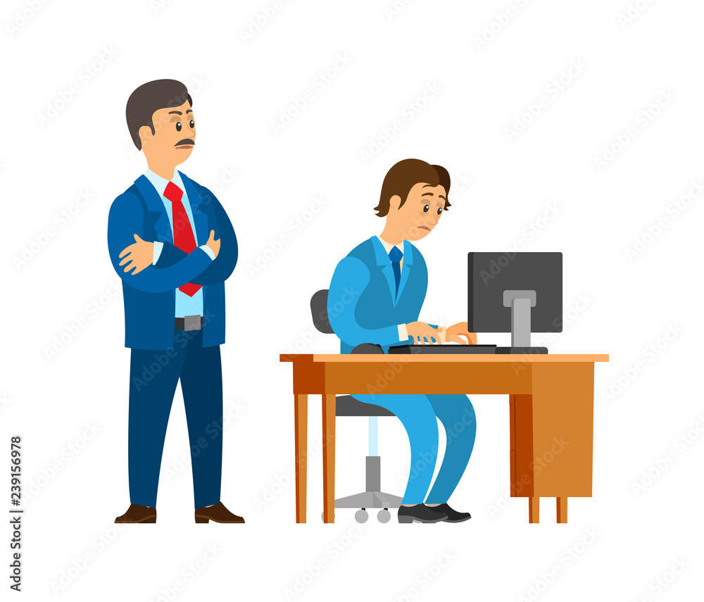 Boss Company Leader Supervising New Office Worker Boss Company Leader Supervising New Office Worker
