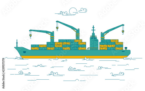 graphic of cargo ship in ocean, concept of industrial logistic