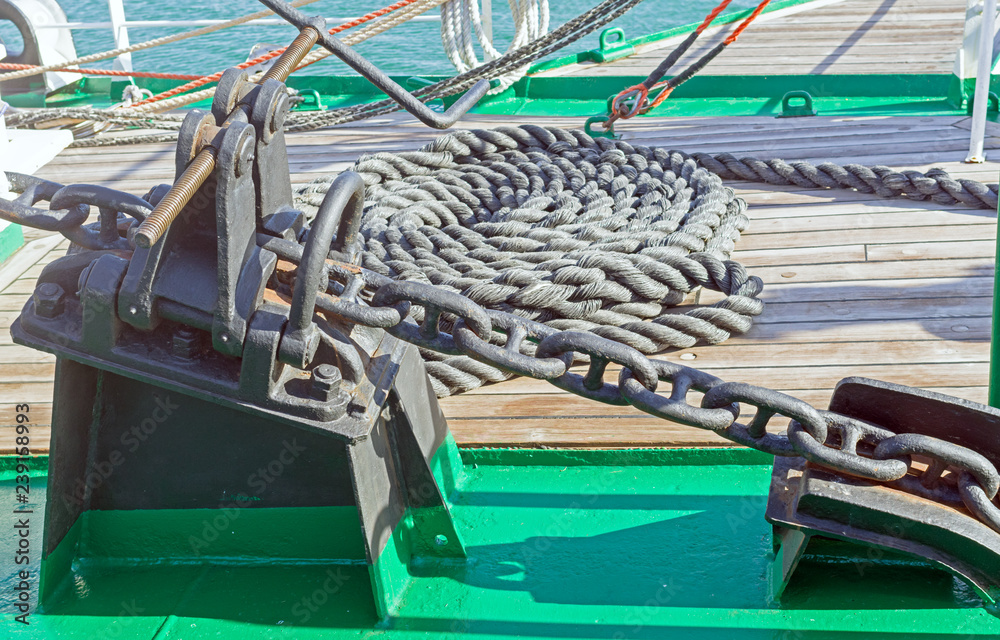 Ship anchor chain on the boat