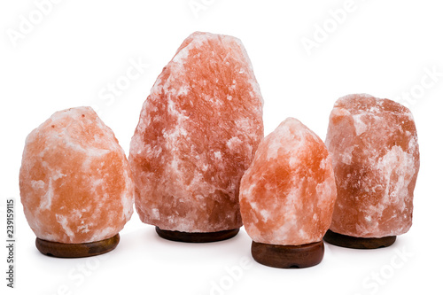 Himalayan salt lamps isolated on white background