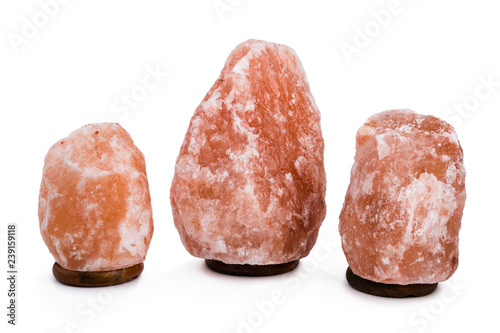 Himalayan salt lamps isolated on white background