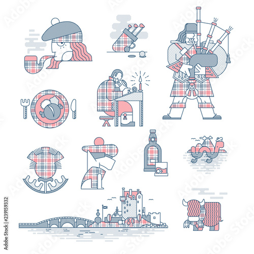 Scottish Culture Icons: Halftone Tartan Version