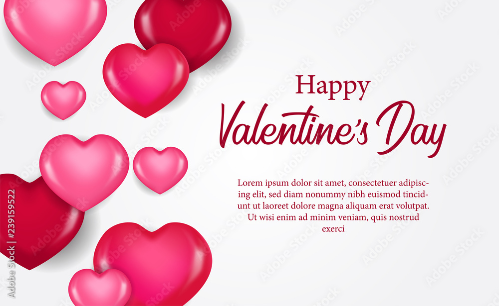 Happy Valentine Days banner template with 3d hearth shape balloon. vector illustration. i love you
