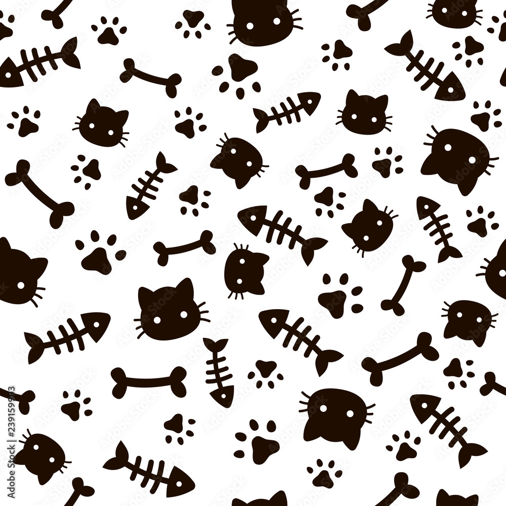 Paw Seamless Pattern Animal Footprints And Bones Cat Dog Paws Wallpaper Cute Puppy Pet Cartoon Vector Background Stock Vector Adobe Stock