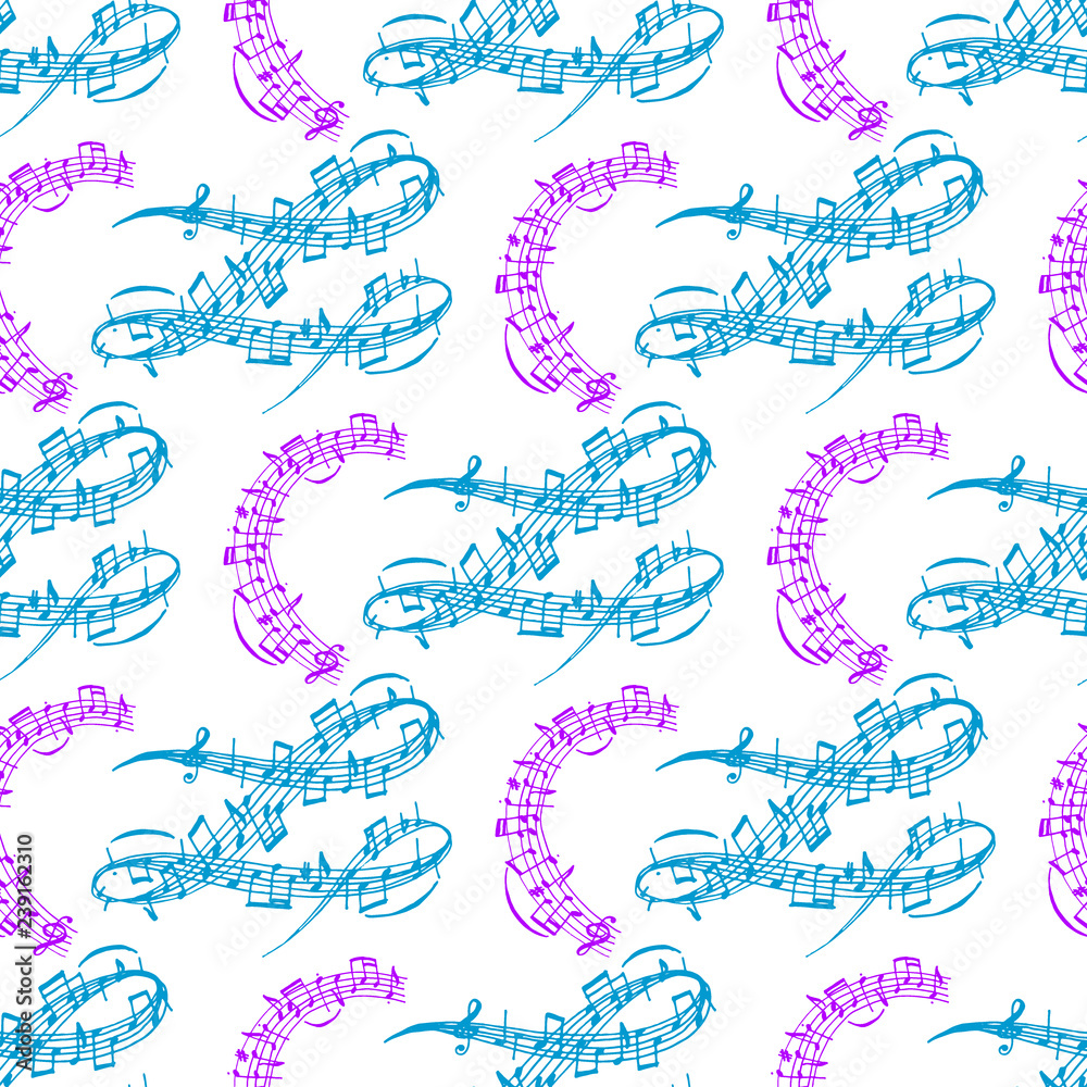 Notes music melody colorfull musician symbols sound melody seamless pattern background text writting audio symphony vector illustration Notes music melody colorfull musician symbols sound melody seamless pattern background text writting audio symphony vector illustration