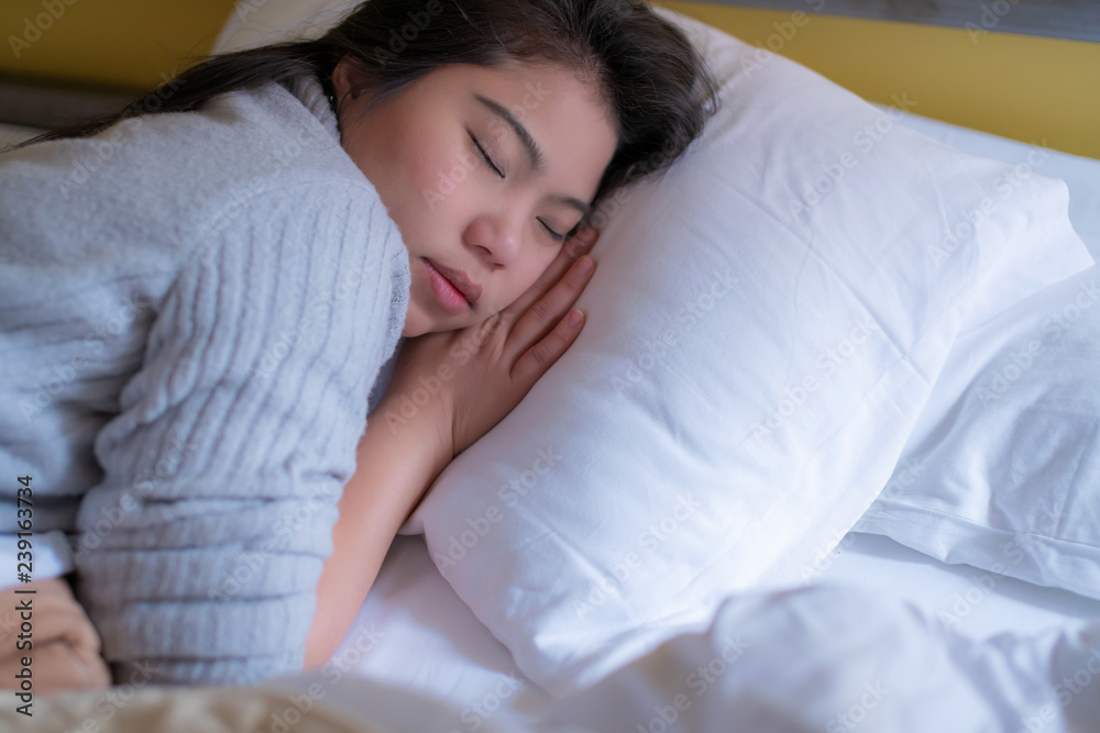 young asian woman good sleep lay on white bed health ideas concept young asian woman good sleep lay on white bed health ideas concept