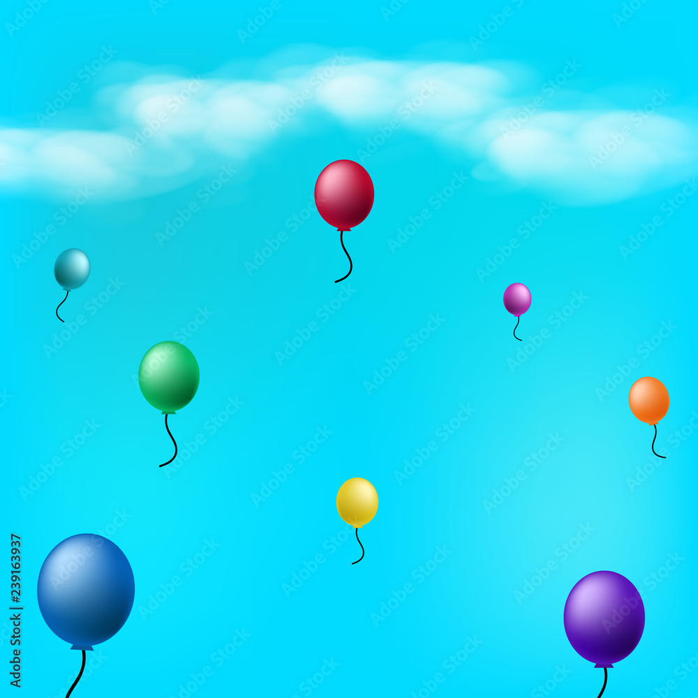 Balloons in the sky with clouds abstract background vector illustration