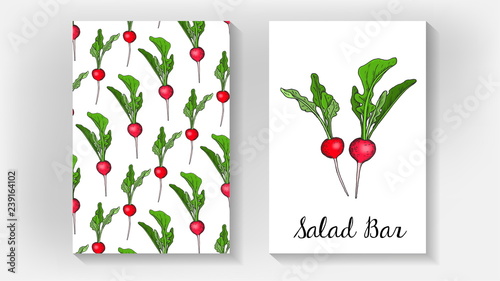 Vector Illustration of Salad Bar Template with Radish Sketch Style