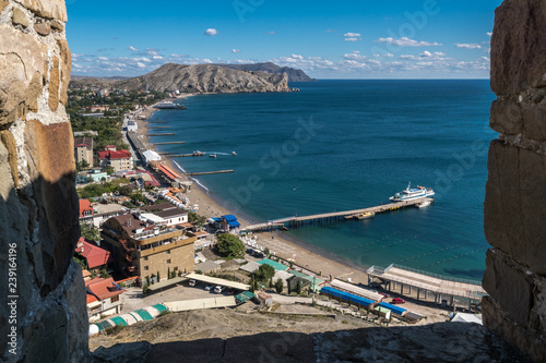 View of the Sudak embankment from the Genoese fortress