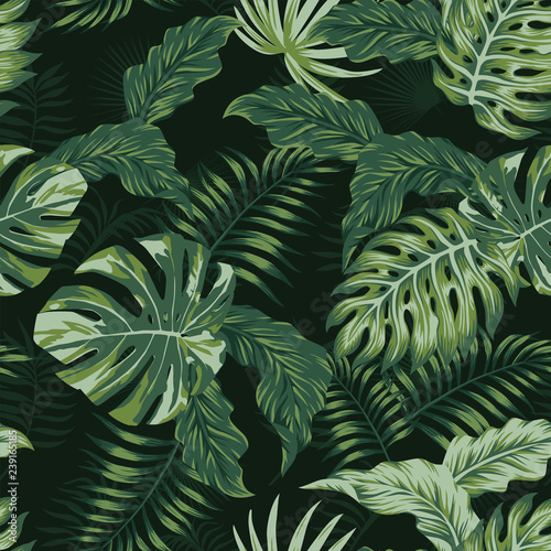 evening summer jungle tropical leaves seamless pattern