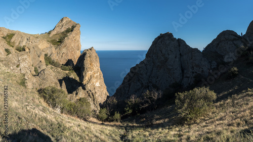 Steep cliffs in the reserve Karadag, Crimea