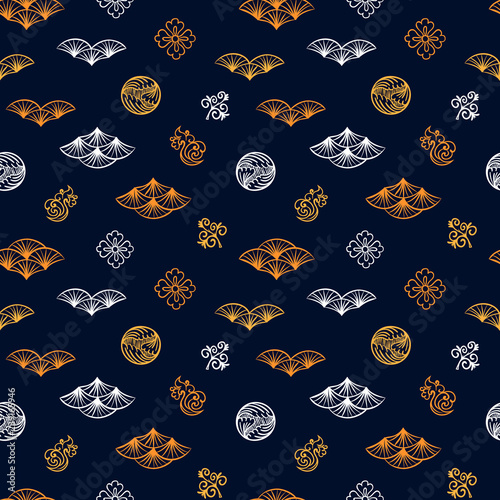 Asian pattern. Kabuki. Japanese doodles. Kabuki theatre elements. Kimono. Asia culture symbols. Oriental ornament. Chinese sketch. Fashion. China. Japan. Singapore. Korea. Vietnam. Fabric design.