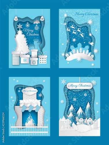 Merry Christmas Paper Cut with Pine and Presents