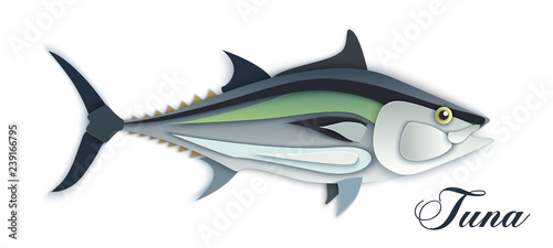 tuna fish seafood, in fashionable paper style bulk layers
