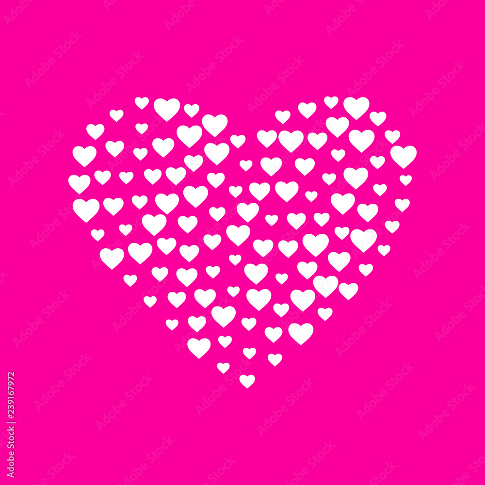 Pink vector background. Valentine's day design with hearts. Big heart. Fuchsia background.Template for your design, gretting card, posters and t-shirts