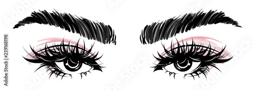 illustration of eye makeup and brow on white background