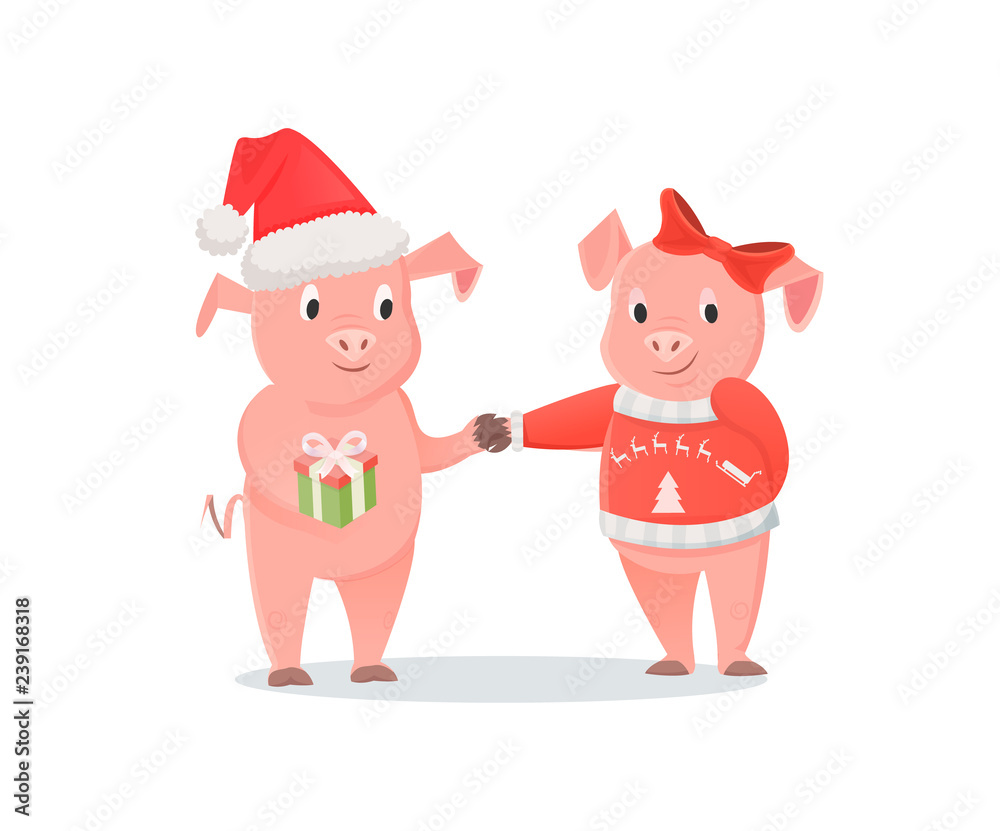 Male and Female Piglets, New Year or Christmas Male and Female Piglets, New Year or Christmas