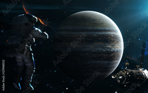 Fototapeta Naklejka Na Ścianę i Meble -  Planet Jupiter in blue light. Solar system. Science fiction art. Elements of the image were furnished by NASA