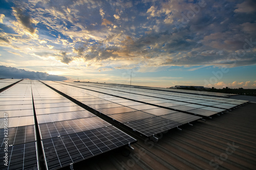 solar panels and sky sunset background