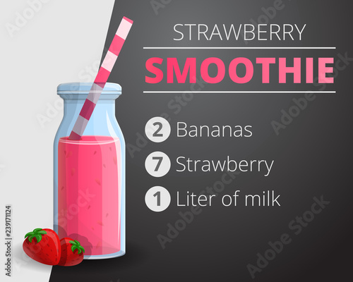 Strawberry smoothie concept background. Cartoon illustration of strawberry smoothie vector concept background for web design