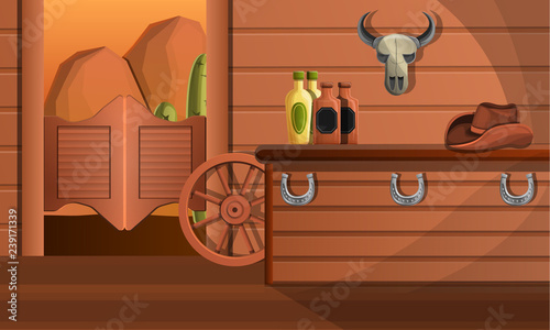 Interior of texas saloon concept banner. Cartoon illustration of interior of texas saloon vector concept banner for web design