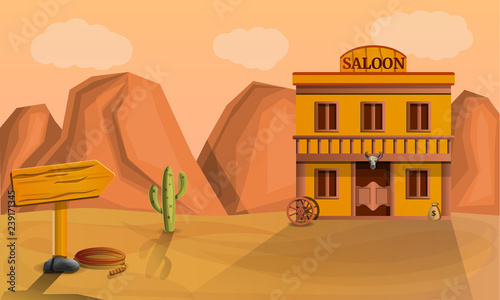 Desert saloon concept banner. Cartoon illustration of desert saloon vector concept banner for web design