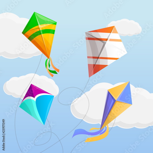 Kite in the sky concept background. Cartoon illustration of kite in the sky vector concept background for web design